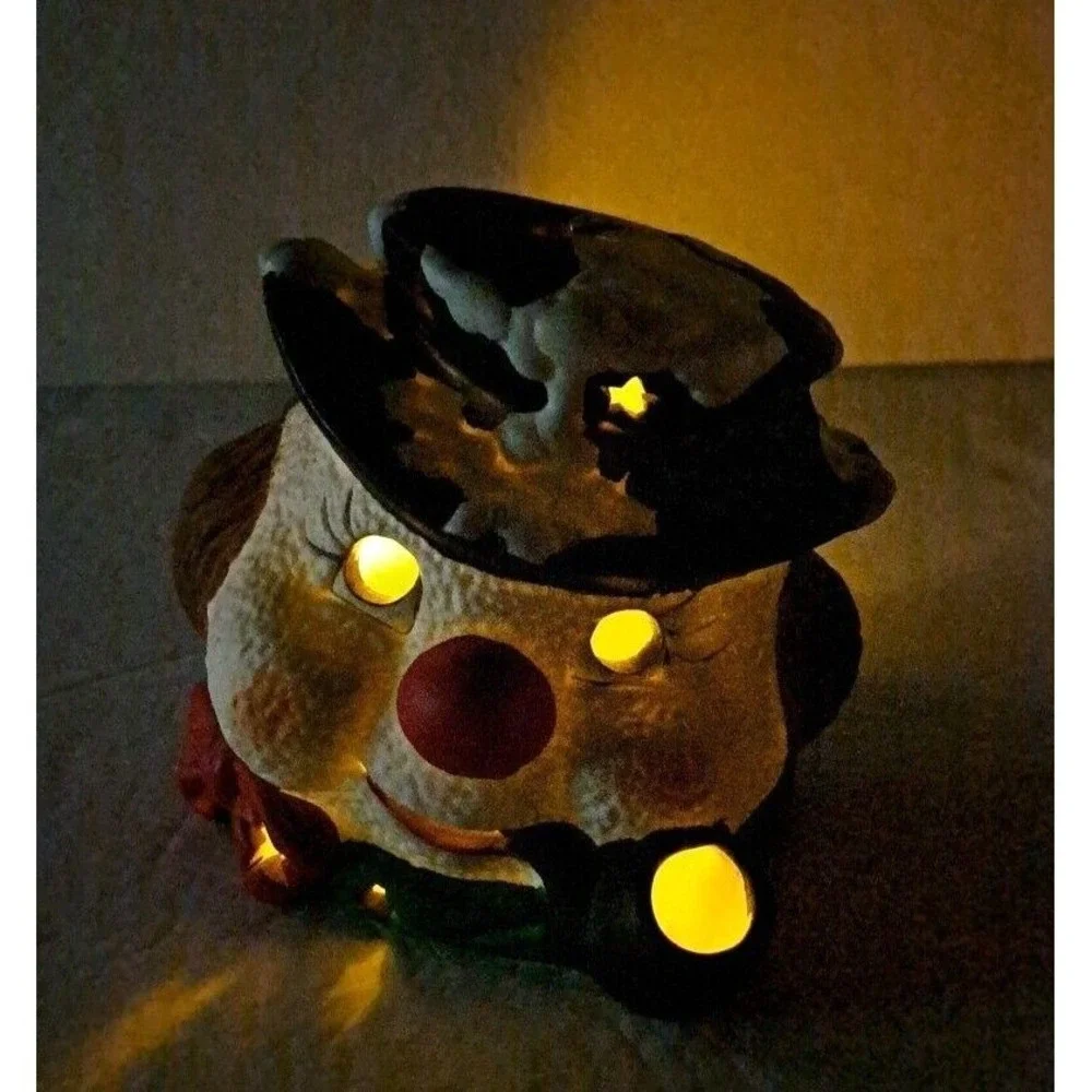 Snowman Head Tea Light Candle Holders Set of 2 w/Snowman Night Light Seasonal